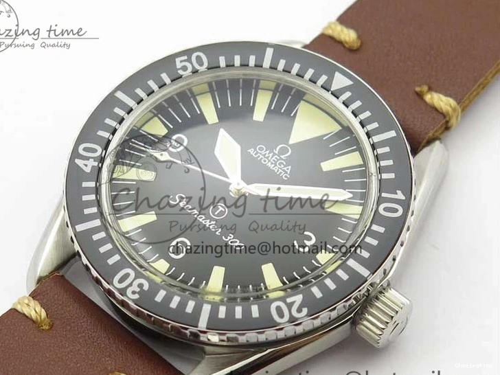 0322 Practical Vintage Seamaster 300 No Date T SS B12 Black Dial On Brown Leather Strap A2836 (Free Nylon Strap) 7910